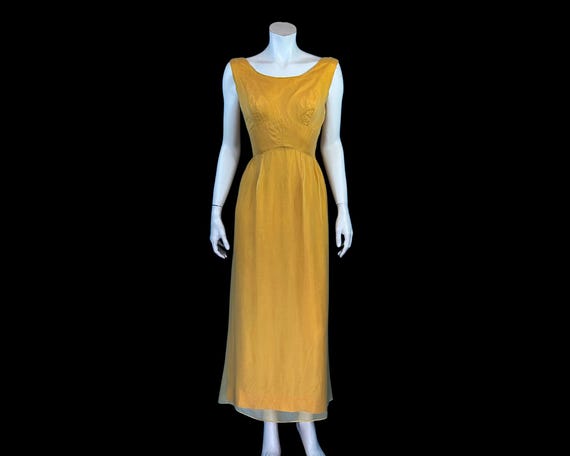 Vintage 1960s Golden Marigold Silk Chiffon Evening Gown / XS S Vintage 1960s Golden Marigold Silk Chiffon Evening Gown / XS S