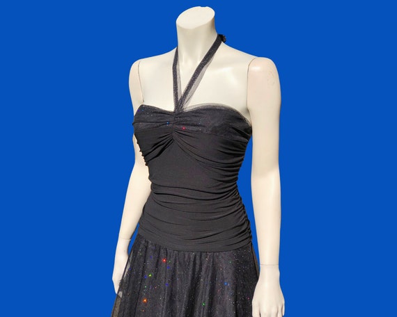 Y2K GLITTER FAIRY Ruched Tutu Dress / Vintage Bla… - image 5