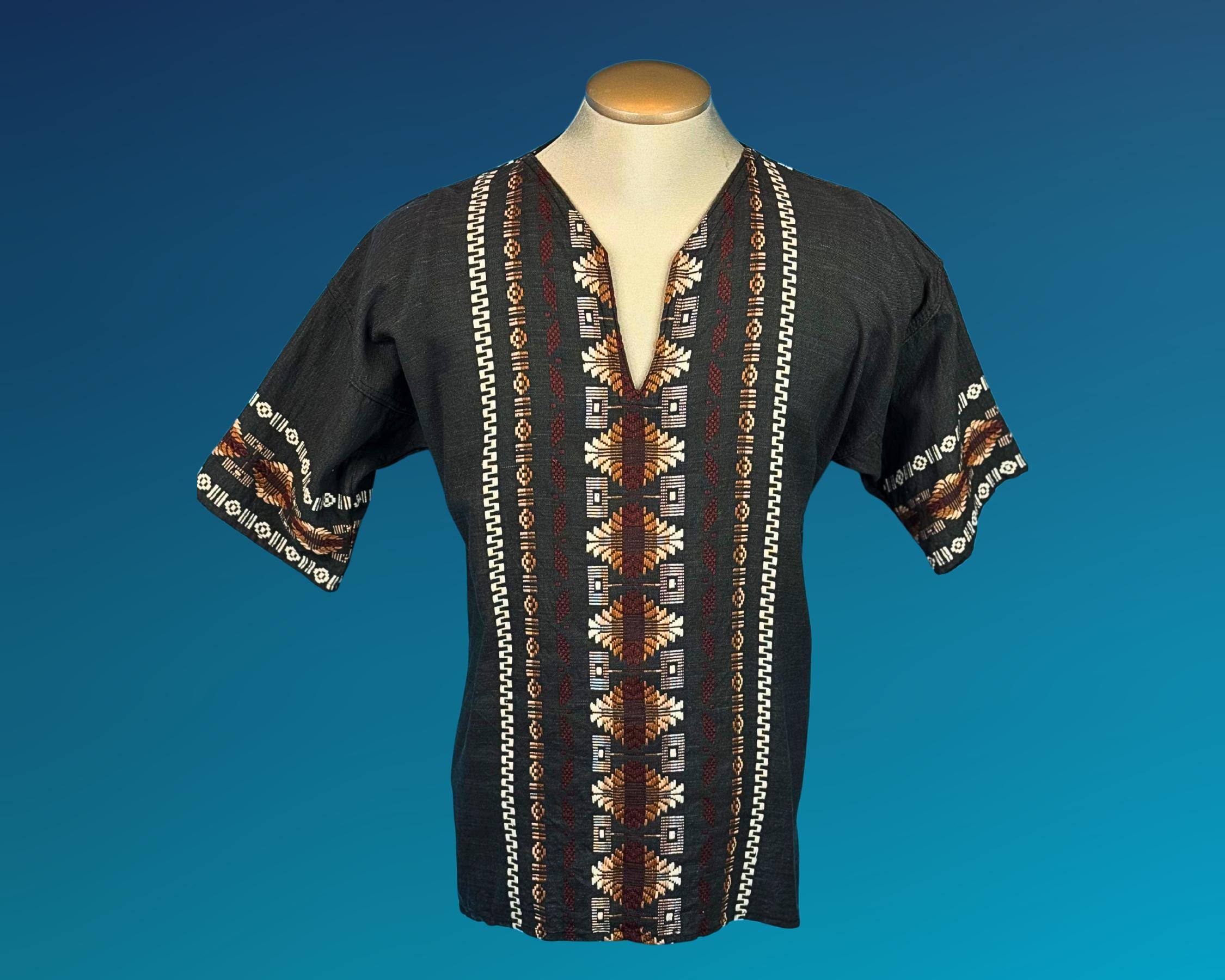 Vintage Greece Athens Tunic Top XS S Boho Hippie Embroidered