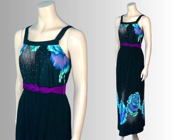 70s TRIPPY Print Floral and Polka Dot Dress / Vin… - image 1