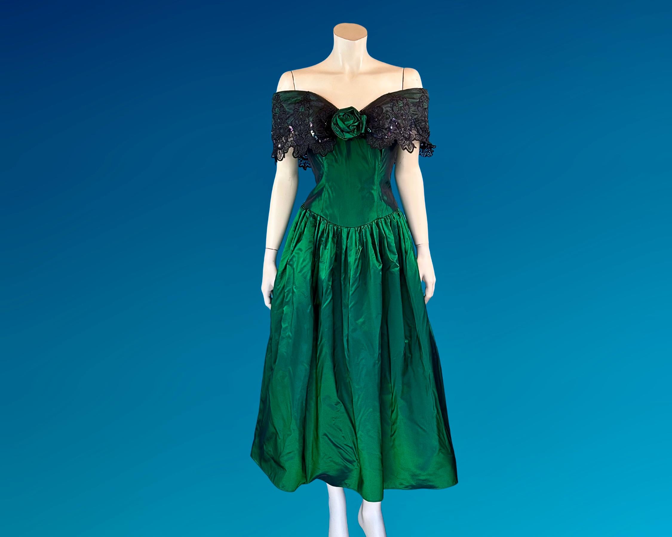 green 80s prom dress Iridescent green Lillie Rubin vintage dress – Modig main image 1