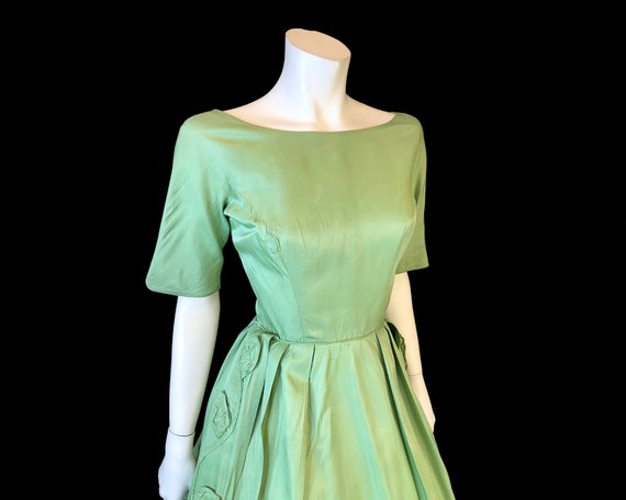 50s SAGE Green Full Skirt Crinoline Party Dress w… - image 9