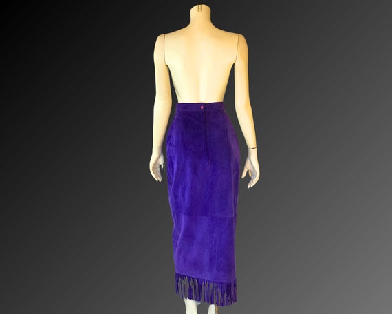 90s PURPLE Suede FRINGE Maxi Pencil Skirt / Vinta… - image 9