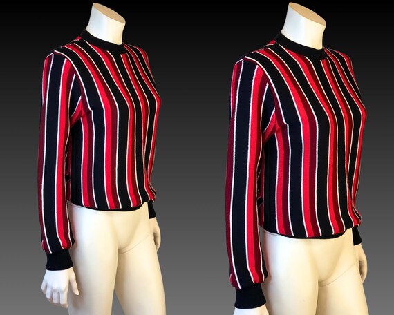 60s MOD STRIPED Red Black and White Sweater / Vin… - image 4