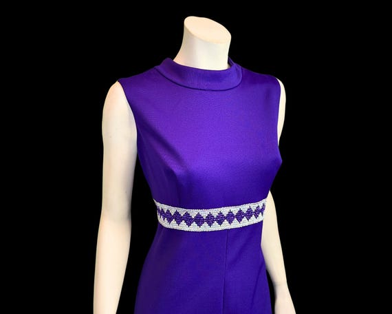 60s 70s PURPLE and Metallic SILVER Sleeveless Formal Party Dress