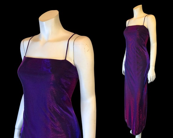 90s MeTALLIC PuRPLE and Black Shimmery SLIP Dress… - image 6