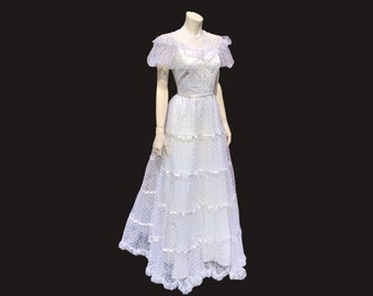 POLKA DoT TULLE Full Skirt Puff Sleeve Prom Party Dress / Formal Ballet Fairy GoWN / Vintage 80s Wedding Dress