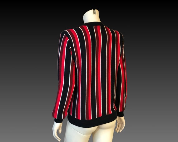 60s MOD STRIPED Red Black and White Sweater / Vin… - image 8
