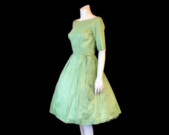 50s SAGE Green Full Skirt Crinoline Party Dress w… - image 10