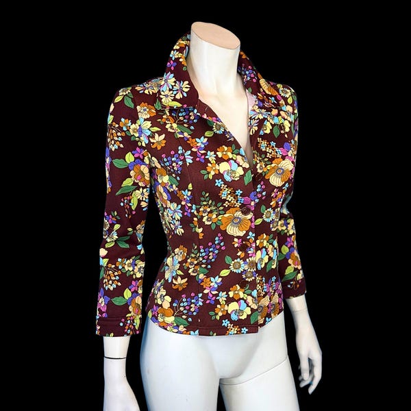 60s Psychedelic FLOWER POWER Fitted Blazer Jacket / XS S