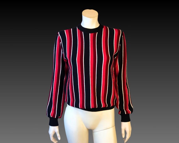 60s MOD STRIPED Red Black and White Sweater / Vin… - image 3