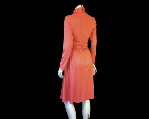70s COWL NECK Peach Ruch Waist Dress /  Full Skir… - image 10