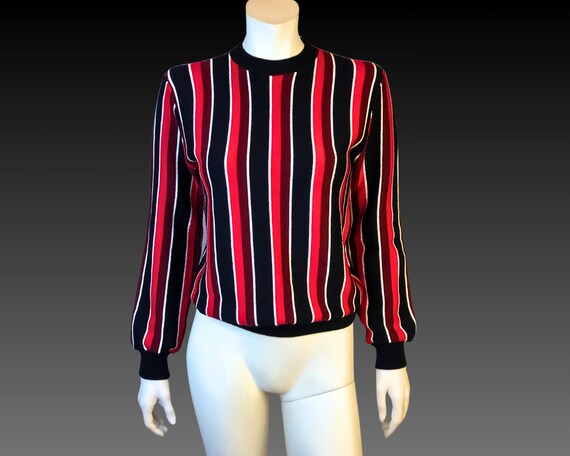 60s MOD STRIPED Red Black and White Sweater / Vin… - image 2