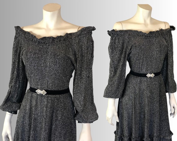 METALLIC OFF the SHOULDER Silver and Black Lurex … - image 5