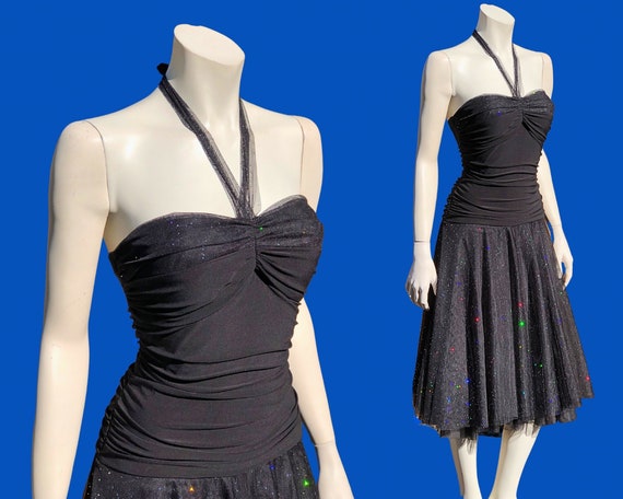 Y2K GLITTER FAIRY Ruched Tutu Dress / Vintage Bla… - image 1