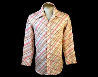 70s DAGGER Collar GRAPHIC Disco Shirt / Vintage 1970s Geometric Dress Shirt / Mens L XL