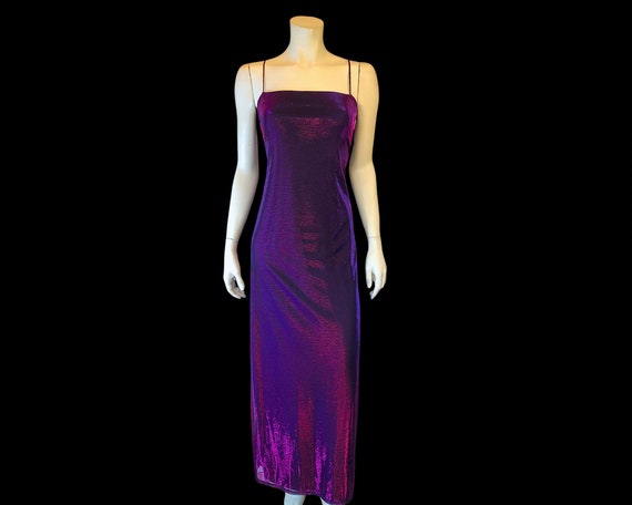 90s MeTALLIC PuRPLE and Black Shimmery SLIP Dress… - image 9