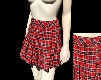 90s Y2K Tartan KILT SKORT / Vintage 1990s Grunge RED Plaid Mini Skirt / Small Extra Small
