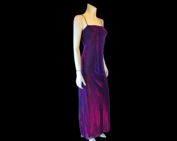 90s MeTALLIC PuRPLE and Black Shimmery SLIP Dress… - image 3