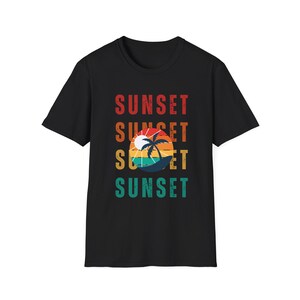 Sunset Vibes Unisex Softstyle T-Shirt, Beach Tee, Summer Apparel, Vacation Shirt, Tropical Graphic Top, Gift for Nature Lovers