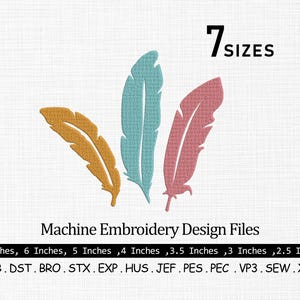 Diseño de bordado de plumas, diseño de bordado de plumas de pájaro, archivos de bordado de plumas, archivos de bordado a máquina de Feather Leaf en 7 tamaños.