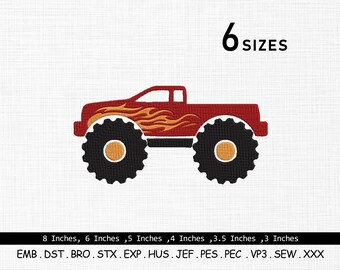 Diseño de bordado de Monster Truck: 6 tamaños incluidos (descarga digital)