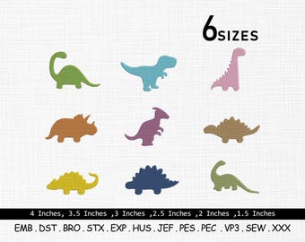 Mini Dinosaurs Embroidery Design, Mini Dinosaur Bundle Embroidery Design, Dinosaur Embroidery design, Dinosaur Silhouette Embroidery