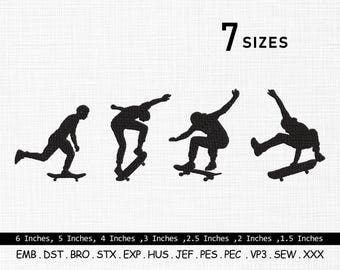 Skateboard Embroidery Design: Silhouette Set (7 Sizes, Digital Download)