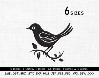 Sparrow Embroidery Design: Bird Silhouette on Branch (6 Sizes, Digital Download)
