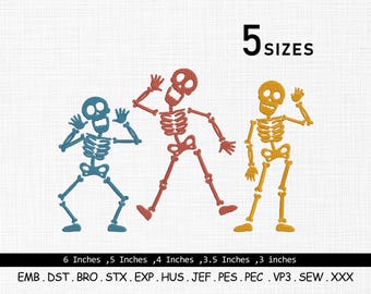 Tanzendes Skelett Stickmuster: Halloween Stickmuster (5 Größen, Mehrere Formate)
