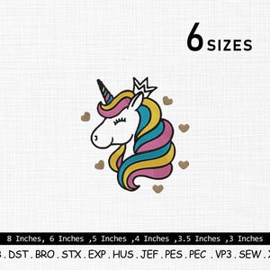 Colorful Unicorn Embroidery Design: 6 Sizes, Multiple Formats (Digital Download)