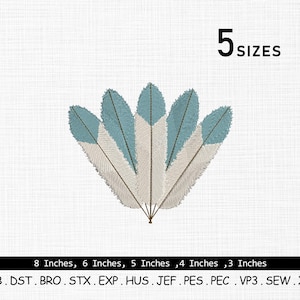 Diseño de bordado de plumas, diseño de bordado de plumas de pájaro, archivos de bordado de plumas, archivos de bordado a máquina de Feather Leaf en 5 tamaños