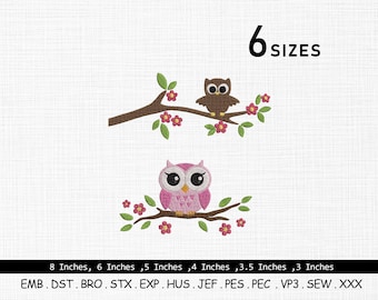 Schattig uilenborduurpatroon, babyroze uil, 6 maten (digitale download)