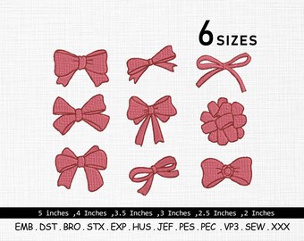Mini Bow Embroidery Design, Set of 9 (Digital Download)