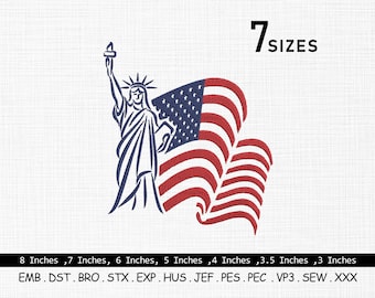 Lady Liberty Embroidery Design: USA Independence Day, Garden Flag (Digital Download)