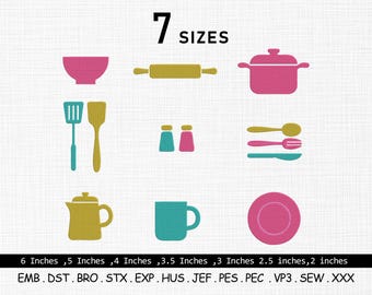 Mini Kitchen Utensils Embroidery Design, Chef Embroidery (9 Files) (Digital Download)