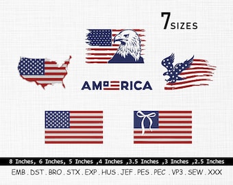 American Flag Embroidery Design: Patriotic USA Bald Eagle, 7 Sizes (Digital Download)