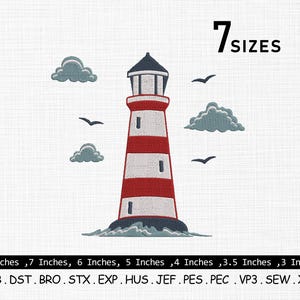 Lighthouse Embroidery Design: Nautical Sea Waves (Digital File)