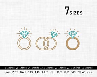 Rings Embroidery Design, Diamond Rings Embroidery Design, Wedding Rings Embroidery Files, Couple Rings Machine Embroidery files, 7 Sizes