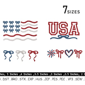 USA Bow Flag Embroidery Design, Patriotic American Flag Embroidery Design, 4th Of July Embroidery Design, American Coquette Bow 7 Sizes