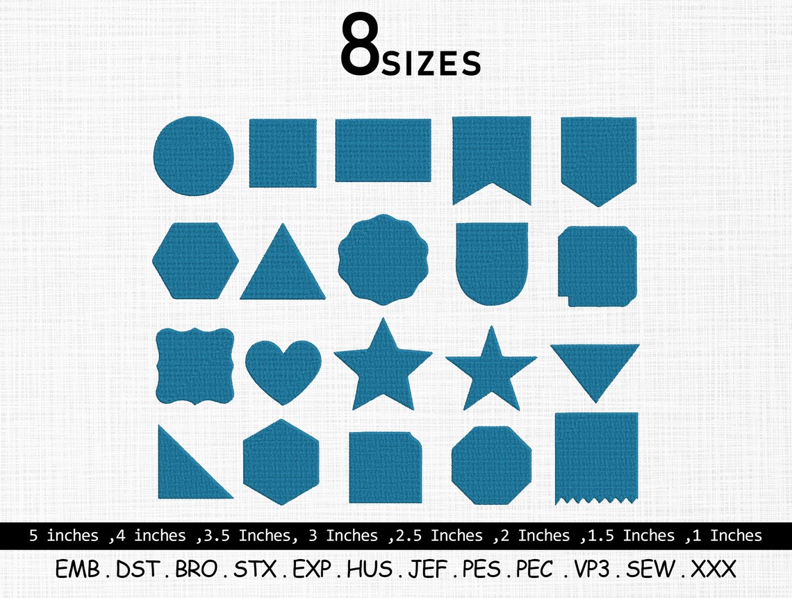 Shapes Embroidery Design, Mini Shapes Embroidery Set, Basic Shapes ...