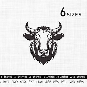 Cow Head Embroidery Design: Bull Outline, 6 Sizes (Digital Download)