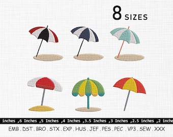 Beach Umbrella Embroidery Design, Colorful Summer Umbrellas Bundle (Digital Pattern)