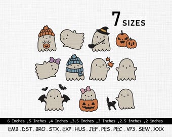 Süßer Geist Stickdatei, Mini-Geist Stickdatei, Halloween-Stickdatei, Boo-Stickerei, Geist-Bundle-Stickerei