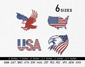 American USA Embroidery Design Bundle: Flag & Eagle (Digital Download)