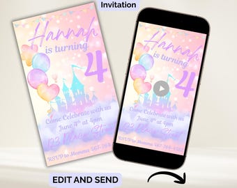 Animated Princess Birthday Invitation: Editable Canva Template (Digital Video Invite)