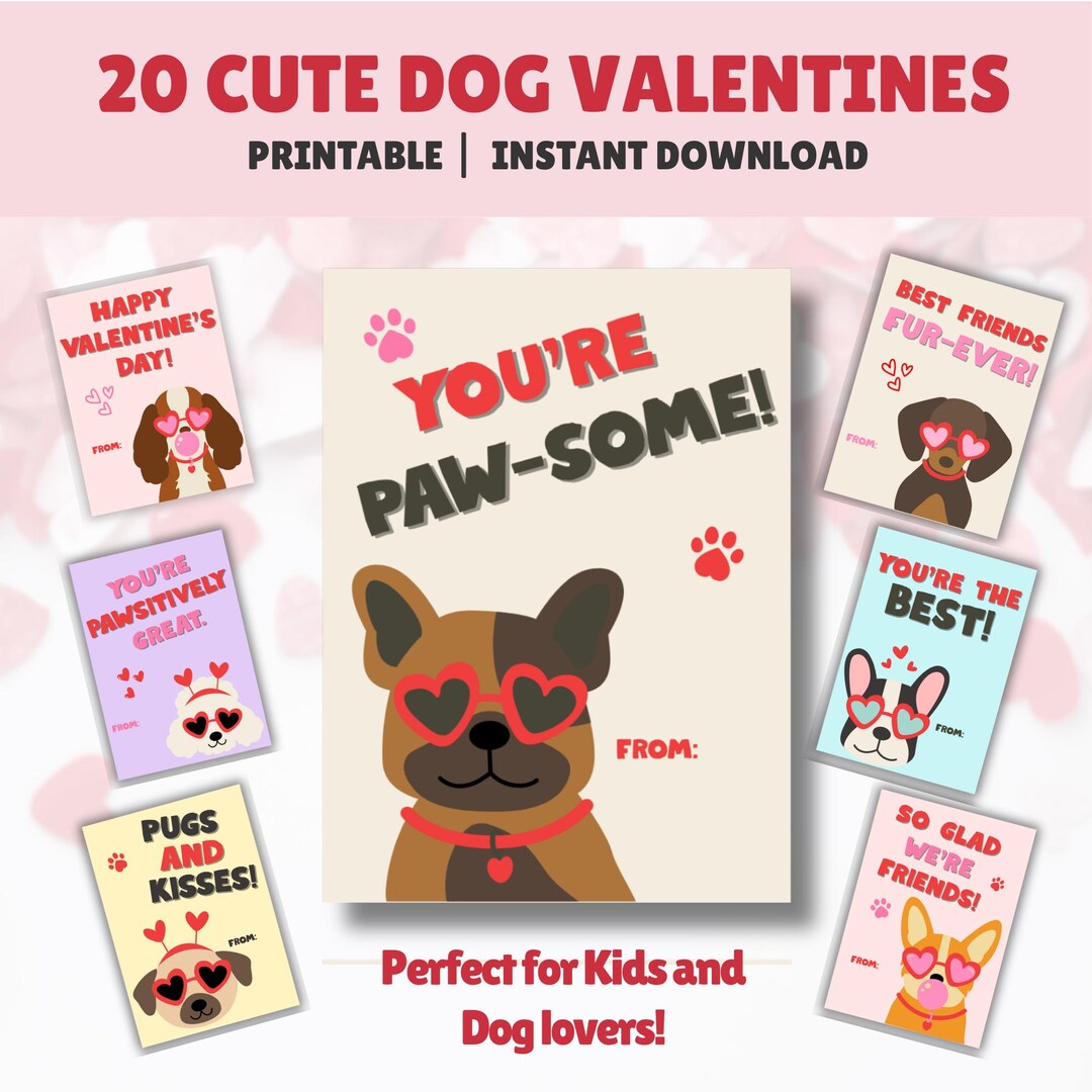 Dog Valentine Cards | 20 Puppy Designs (printable PDF - Etsy