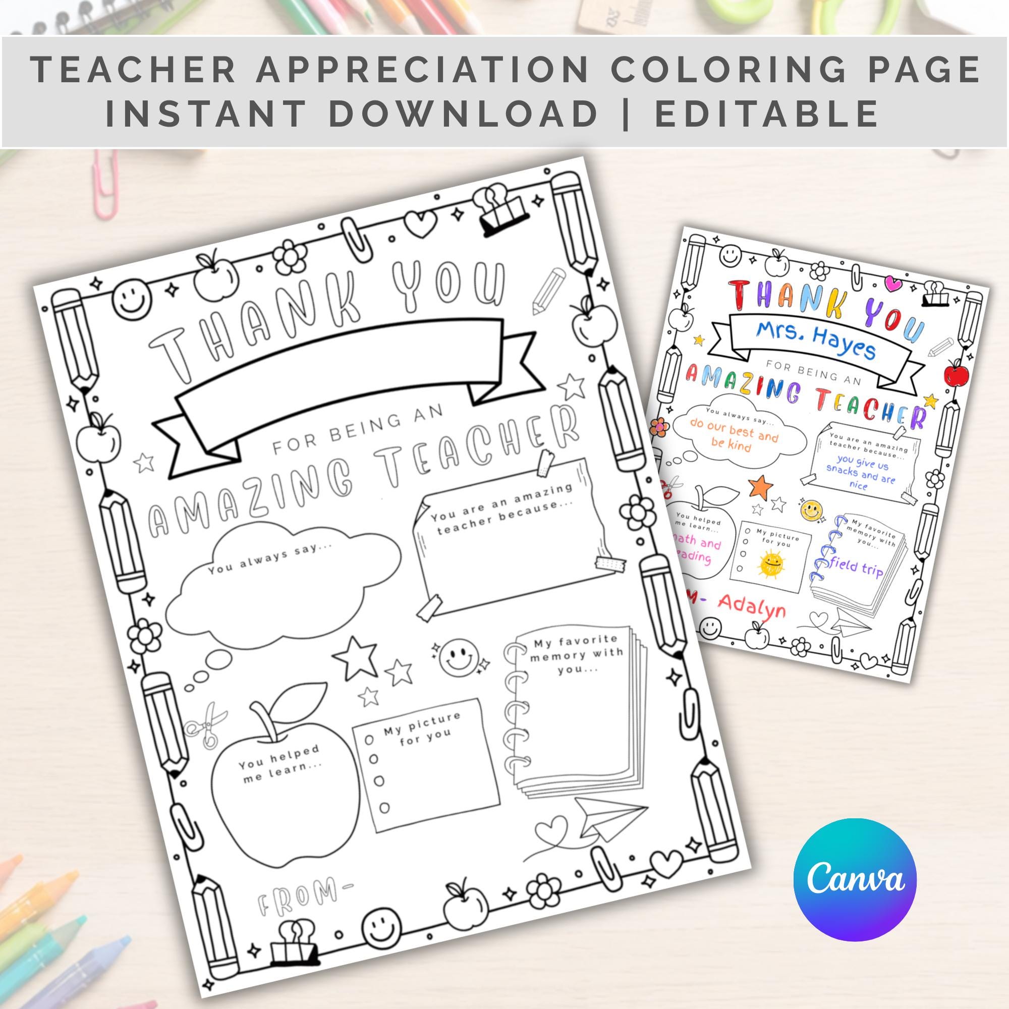 Teacher Appreciation Coloring Page, Thank You Teacher Gift Printable ...