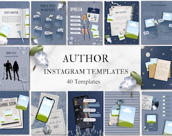 Plantillas azules para autores de novelas románticas / Plantilla de promoción de libros para Instagram para autores y escritores / Marketing de libros