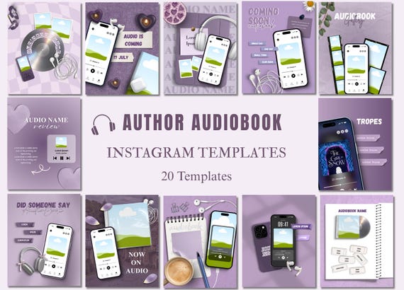 Author Audiobook Instagram Templates | Canva Social Media Kit | Book Promotion Templates | Audiobook Marketing | Bookstagram Posts
